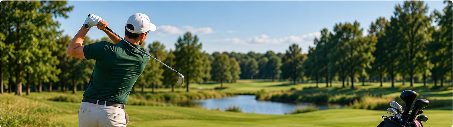 Beginnende golfer oefent de swing tijdens een GVB-cursus